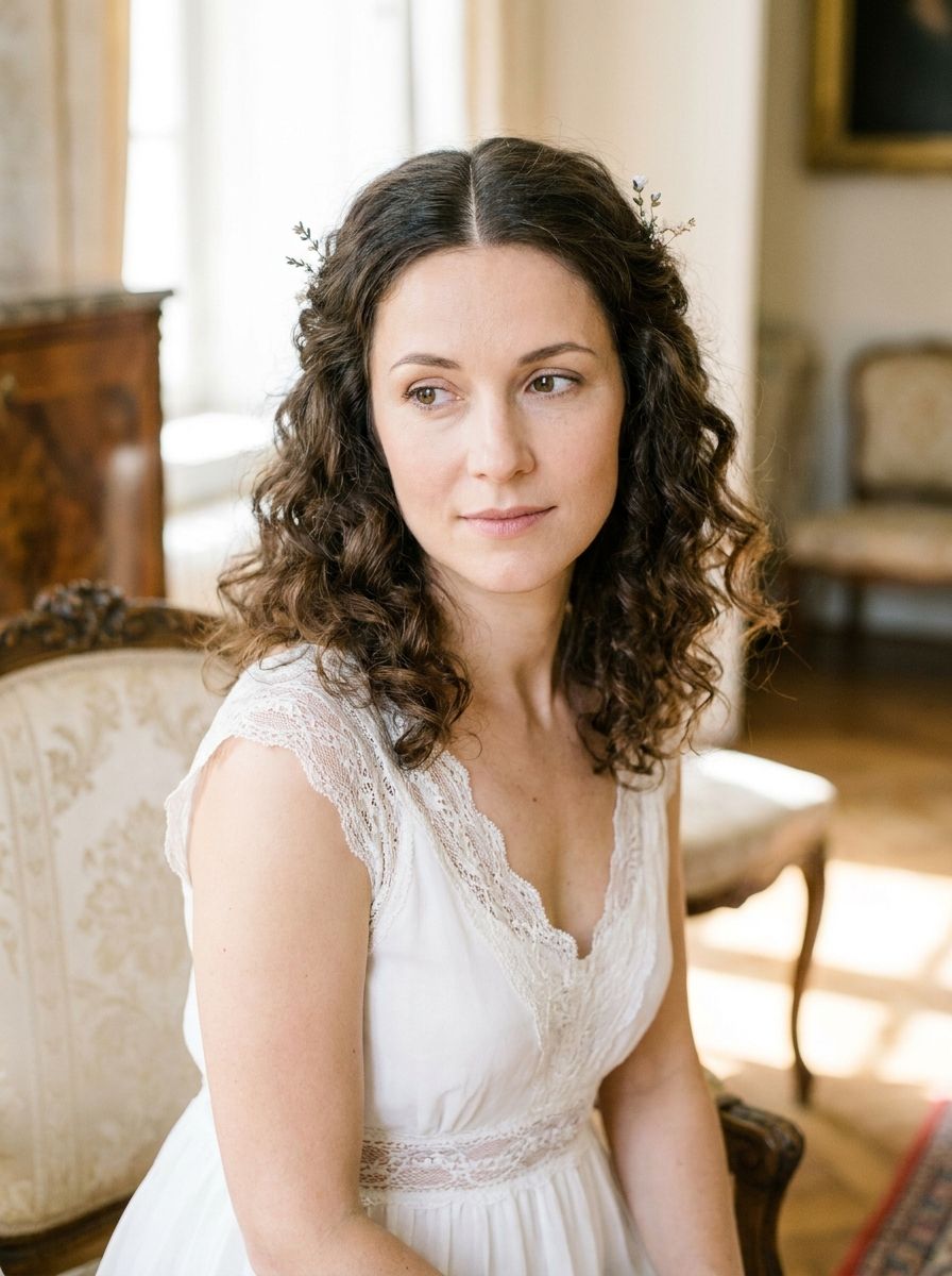 Lockige Brautfrisur mit Mittelteil - Locken Frisuren Hochzeit